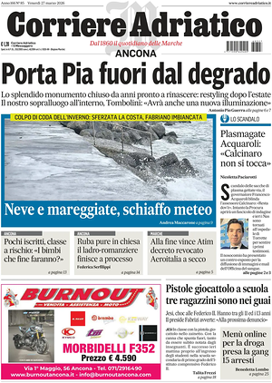 Prima pagina Corriere Adriatico (Ancona) di oggi - Quotidiano regionale
