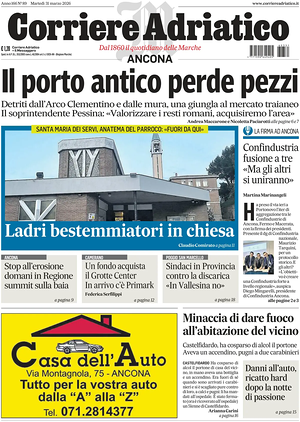 Prima pagina Corriere Adriatico (Ancona) di oggi - Quotidiano regionale