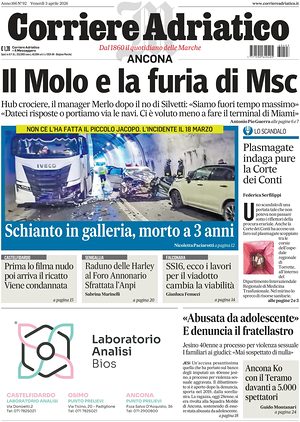 Prima pagina Corriere Adriatico (Ancona) di oggi - Quotidiano regionale