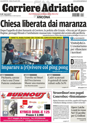 Prima pagina Corriere Adriatico (Ancona) di oggi - Quotidiano regionale