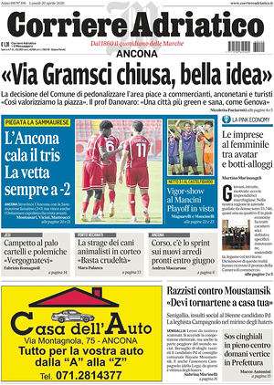 Prima pagina Corriere Adriatico (Ancona) di oggi - Quotidiano regionale