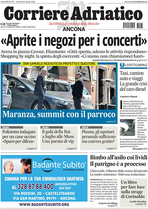 Prima pagina Corriere Adriatico (Ancona) di oggi - Quotidiano regionale