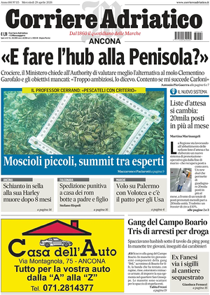 Prima pagina Corriere Adriatico (Ancona) di oggi - Quotidiano regionale