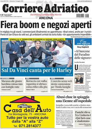 Prima pagina Corriere Adriatico (Ancona) di oggi - Quotidiano regionale
