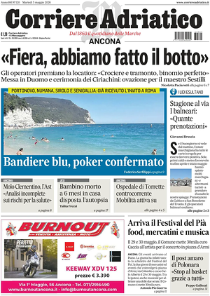 Prima pagina Corriere Adriatico (Ancona) di oggi - Quotidiano regionale