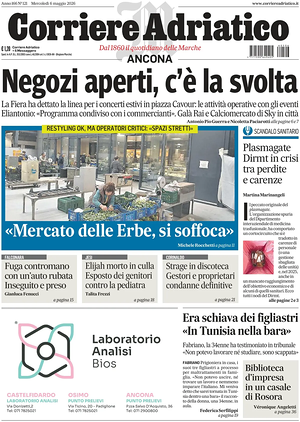 Prima pagina Corriere Adriatico (Ancona) di oggi - Quotidiano regionale