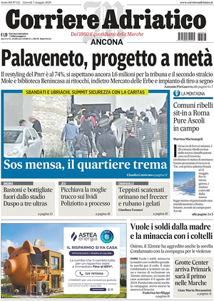 Prima pagina Corriere Adriatico (Ancona) di oggi - Quotidiano regionale