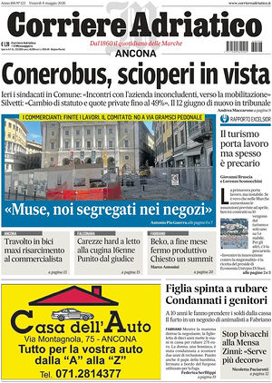 Prima pagina Corriere Adriatico (Ancona) di oggi - Quotidiano regionale