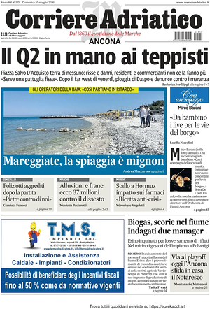 Prima pagina Corriere Adriatico (Ancona) di oggi - Quotidiano regionale