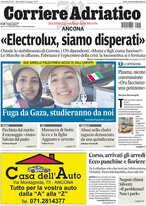 Prima pagina Corriere Adriatico (Ancona) di oggi - Quotidiano regionale