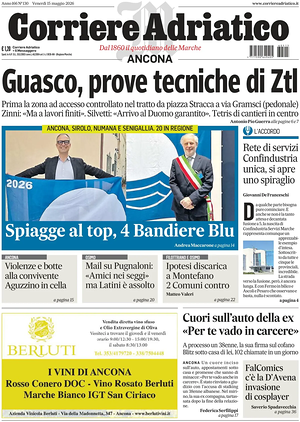 Prima pagina Corriere Adriatico (Ancona) di oggi - Quotidiano regionale