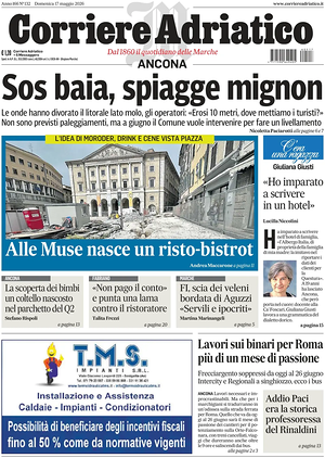 Prima pagina Corriere Adriatico (Ancona) di oggi - Quotidiano regionale