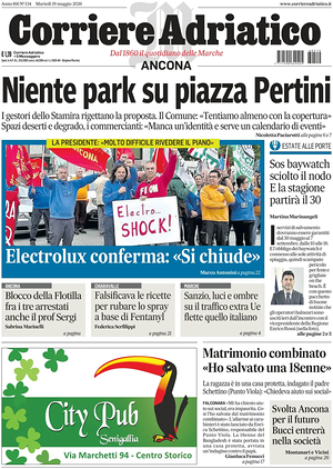 Prima pagina Corriere Adriatico (Ancona) di oggi - Quotidiano regionale