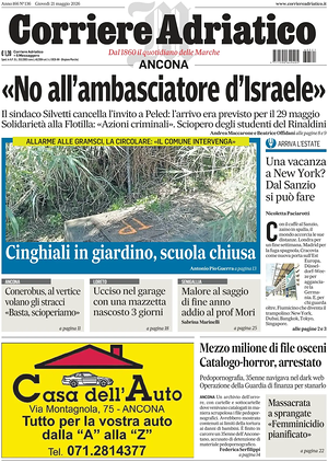 Prima pagina Corriere Adriatico (Ancona) di oggi - Quotidiano regionale