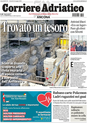 Prima pagina Corriere Adriatico (Ancona) di oggi - Quotidiano regionale