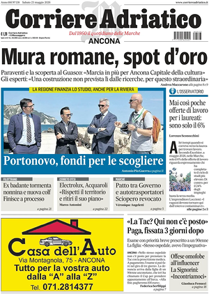 Prima pagina Corriere Adriatico (Ancona) di oggi - Quotidiano regionale