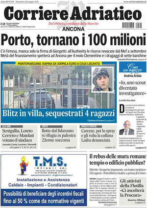 Prima pagina Corriere Adriatico (Ancona) di oggi - Quotidiano regionale