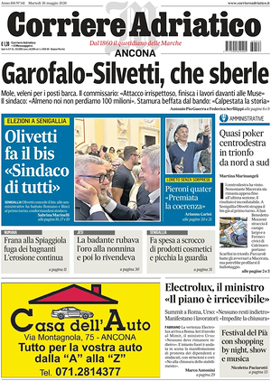 Prima pagina Corriere Adriatico (Ancona) di oggi - Quotidiano regionale