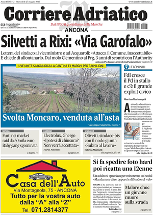 Prima pagina Corriere Adriatico (Ancona) di oggi - Quotidiano regionale