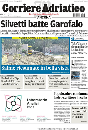 Prima pagina Corriere Adriatico (Ancona) di oggi - Quotidiano regionale