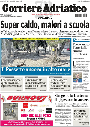 Prima pagina Corriere Adriatico (Ancona) di oggi - Quotidiano regionale