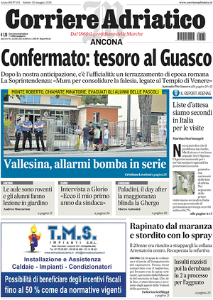 Prima pagina Corriere Adriatico (Ancona) di oggi - Quotidiano regionale