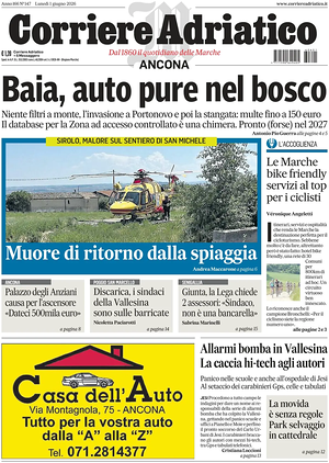 Prima pagina Corriere Adriatico (Ancona) di oggi - Quotidiano regionale