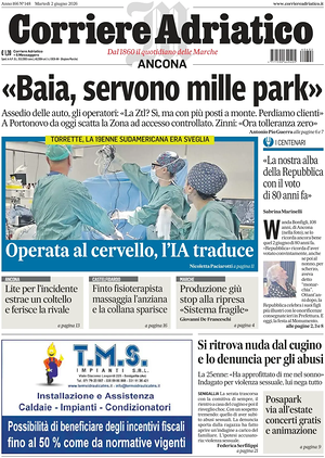Prima pagina Corriere Adriatico (Ancona) di oggi - Quotidiano regionale