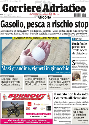 Prima pagina Corriere Adriatico (Ancona) di oggi - Quotidiano regionale