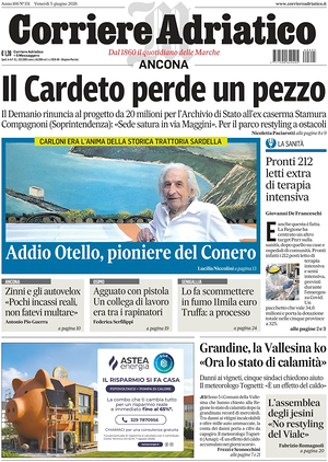 Prima pagina Corriere Adriatico (Ancona) di oggi - Quotidiano regionale