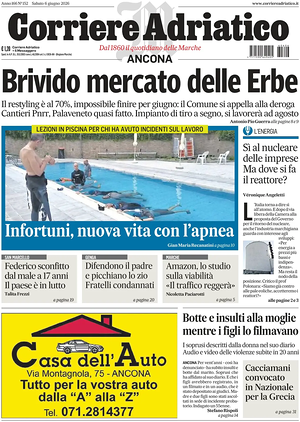 Prima pagina Corriere Adriatico (Ancona) di oggi - Quotidiano regionale