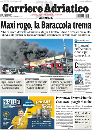 Prima pagina Corriere Adriatico (Ancona) di oggi - Quotidiano regionale