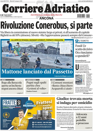 Prima pagina Corriere Adriatico (Ancona) di oggi - Quotidiano regionale