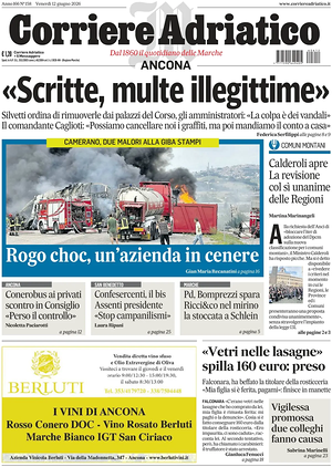 Prima pagina Corriere Adriatico (Ancona) di oggi - Quotidiano regionale