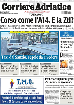 Prima pagina Corriere Adriatico (Ancona) di oggi - Quotidiano regionale
