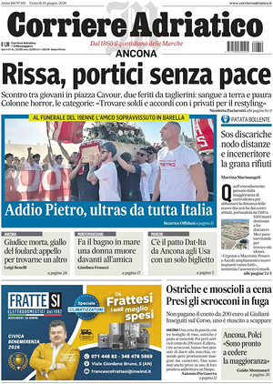 Prima pagina Corriere Adriatico (Ancona) di oggi - Quotidiano regionale