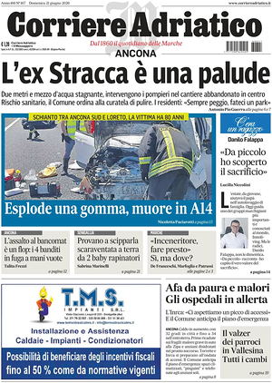 Prima pagina Corriere Adriatico (Ancona) di oggi - Quotidiano regionale