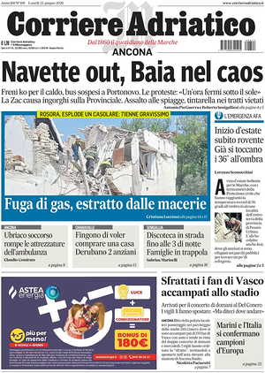 Prima pagina Corriere Adriatico (Ancona) di oggi - Quotidiano regionale