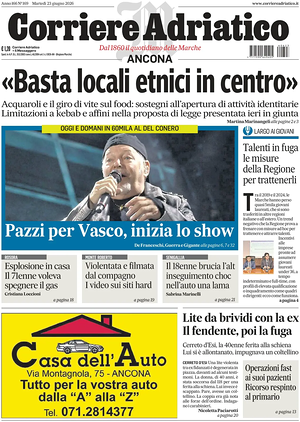 Prima pagina Corriere Adriatico (Ancona) di oggi - Quotidiano regionale