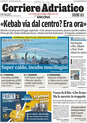 Prima pagina Corriere Adriatico (Ancona) di oggi - Quotidiano regionale