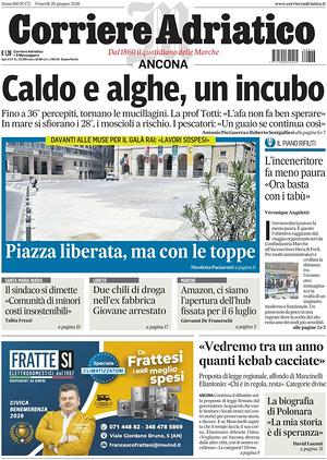 Prima pagina Corriere Adriatico (Ancona) di oggi - Quotidiano regionale