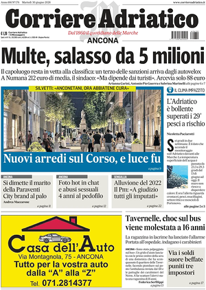 Prima pagina Corriere Adriatico (Ancona) di oggi - Quotidiano regionale