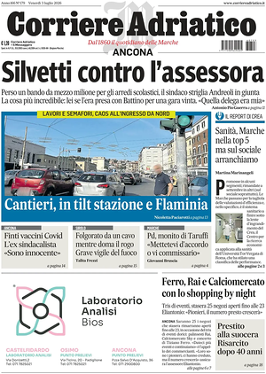 Prima pagina Corriere Adriatico (Ancona) di oggi - Quotidiano regionale