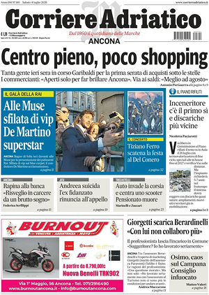 Prima pagina Corriere Adriatico (Ancona) di oggi - Quotidiano regionale