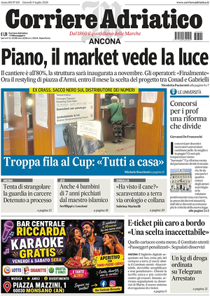 Prima pagina Corriere Adriatico (Ancona) di oggi - Quotidiano regionale
