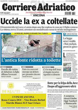 Prima pagina Corriere Adriatico (Ancona) di oggi - Quotidiano regionale