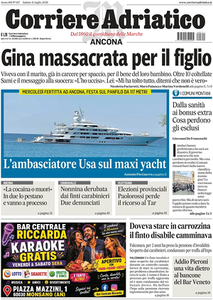 Prima pagina Corriere Adriatico (Ancona) di oggi - Quotidiano regionale
