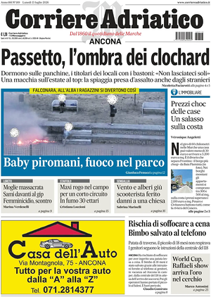 Prima pagina Corriere Adriatico (Ancona) di oggi - Quotidiano regionale