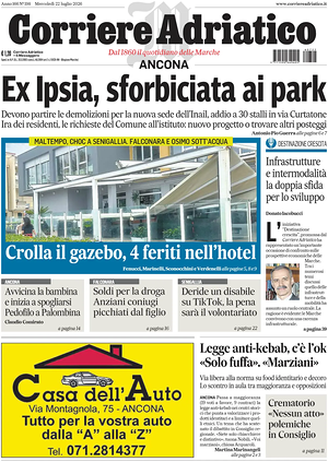 Prima pagina Corriere Adriatico (Ancona) di oggi - Quotidiano regionale