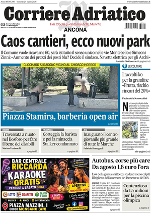 Prima pagina Corriere Adriatico (Ancona) di oggi - Quotidiano regionale